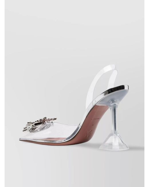 AMINA MUADDI White Sculpted Heel Slingback Pumps With Crystal Embellishment