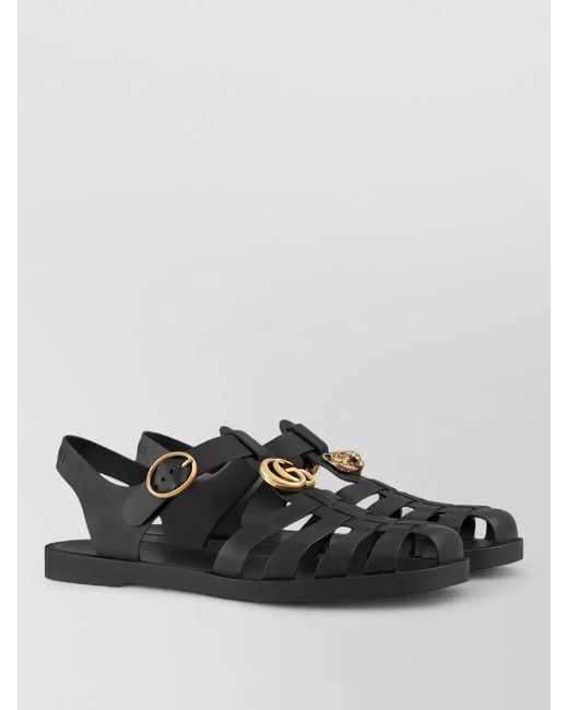 Gucci Black Sandal Double G Flat Sole Open Toe for men