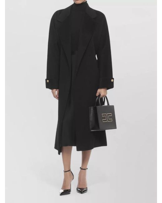 Elisabetta Franchi Black Silk Turtleneck Long-Sleeve Knee-Length Dress