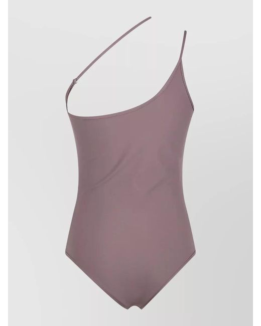 Coperni Purple One Shoulder Swimsuit Asymmetric Neckline Ring Detail