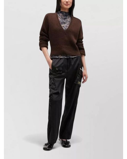 Ganni Brown V Neck Knit Sweater Long Sleeves