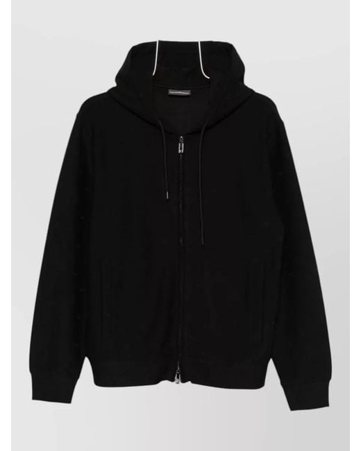 Emporio Armani Black Cotton Blend Hooded Sweatshirt Long Sleeves for men