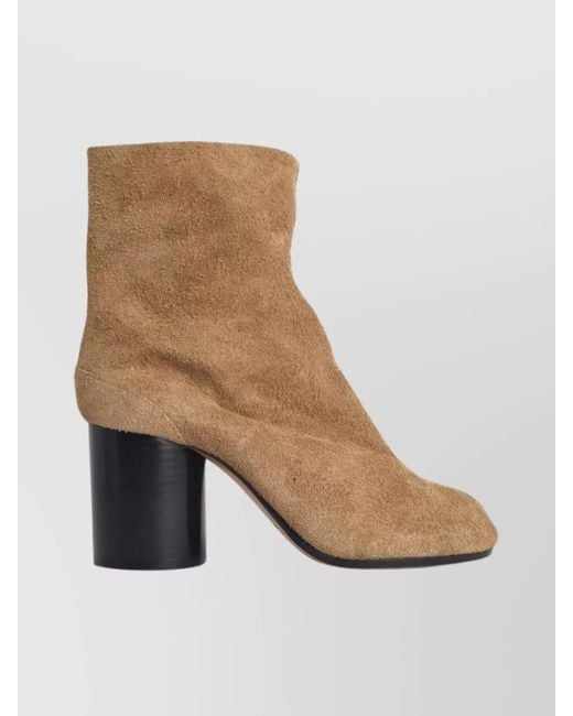 Maison Margiela Natural Suede Tabi Ankle Boots With Chunky Heel