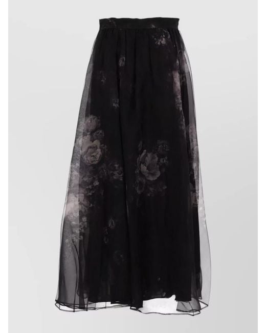 Zimmermann Black Silk High-Rise Floral-Print Maxi Skirt