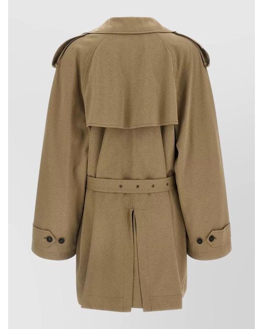 Balenciaga Natural Cotton Cropped Belted Double-Breasted Trench Coat