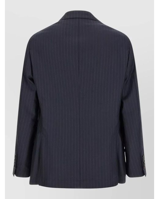 Brunello Cucinelli Blue Pinstripe Batavia Single Breasted Blazer for men