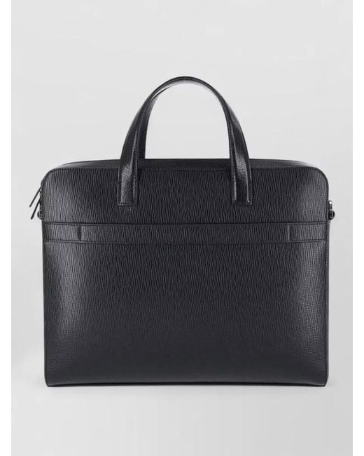 Ferragamo Black Textured Laptop Briefcase Dual Handle Strap for men
