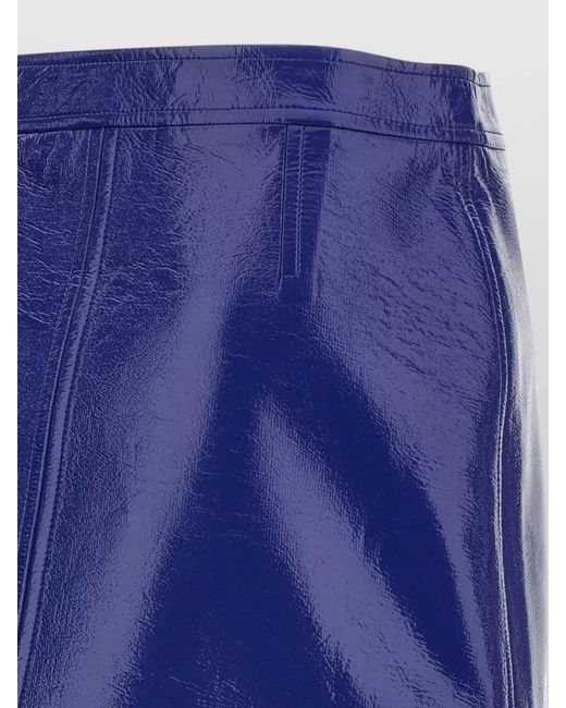 Courreges Blue High Waist Vinyl Skirt Button Detail