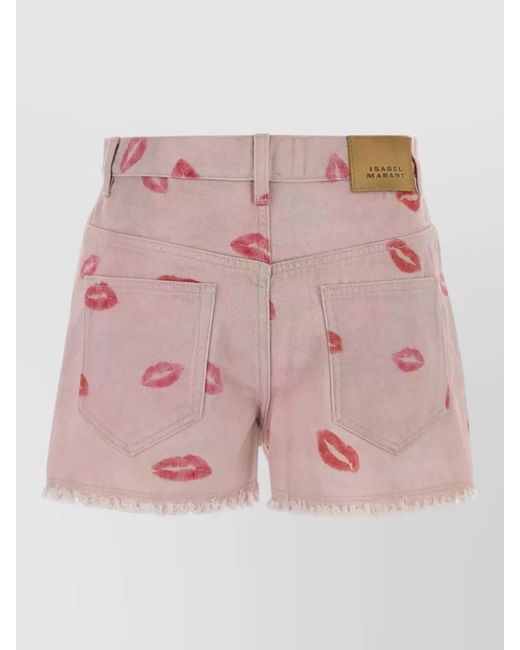 Isabel Marant Pink Printed Denim Tailored Shorts