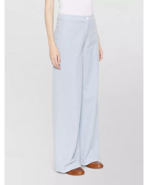 Via Masini 80 White Cotton Trousers Wide Leg Design