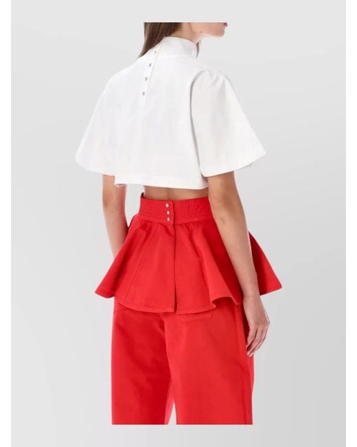 Alaïa Red High Neck Cropped Cotton Jersey Top