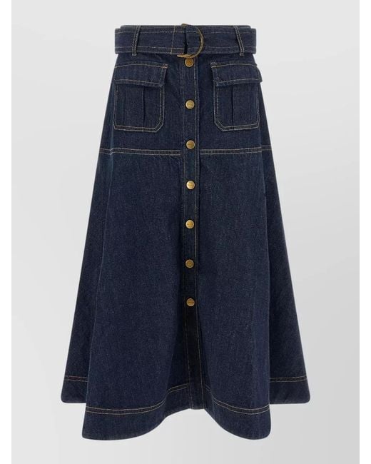 Zimmermann Blue Denim High-Rise A-Line Midi Skirt
