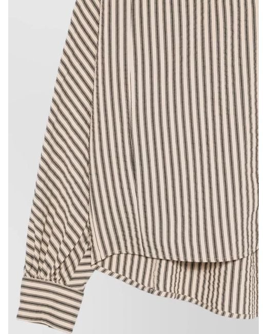 Alysi Natural Striped Blouse Long Sleeves Curved Hem Neckline
