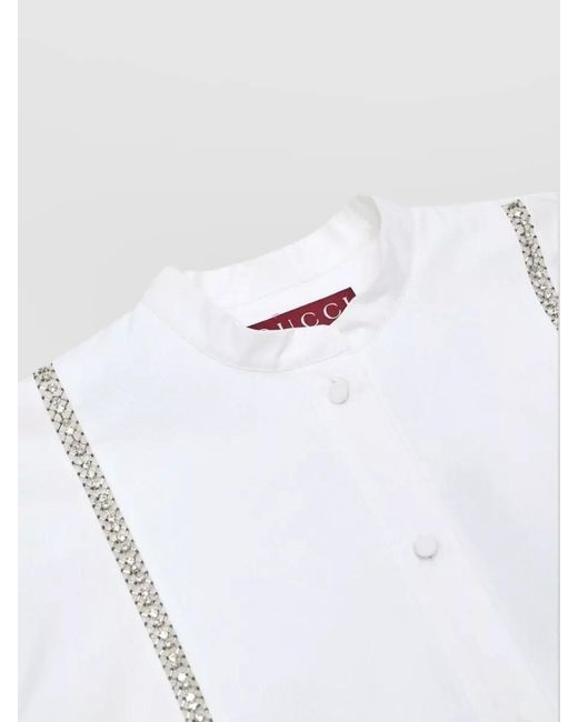 Gucci White Cotton Embellished Long-Sleeve Tunic Shirt