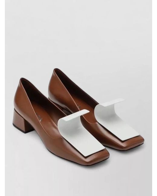 Prada Brown Block Heel Square Toe Two Tone Pumps