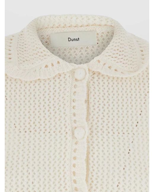 DUNST White Linen Cotton Cardigan Collar Pockets Knit