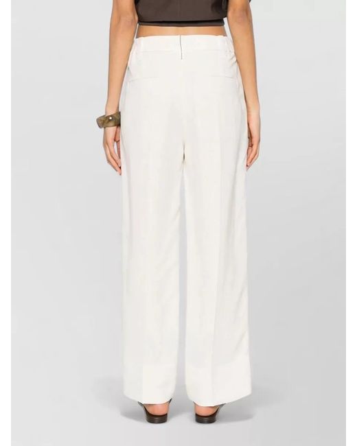 Brunello Cucinelli White Viscose Linen Cigarette Trousers Monili Detail