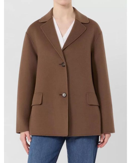 Max Mara Brown Long Coat Back Vent Notched Lapels