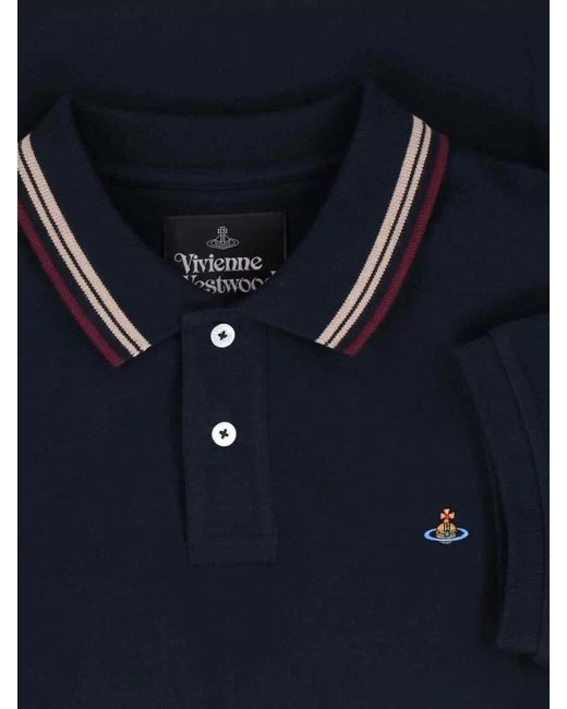 Vivienne Westwood Blue Polo Shirt Short Sleeves Striped Collar for men