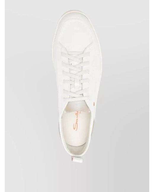Santoni White Montecarlo Sneakers Round Toe Flat Sole for men