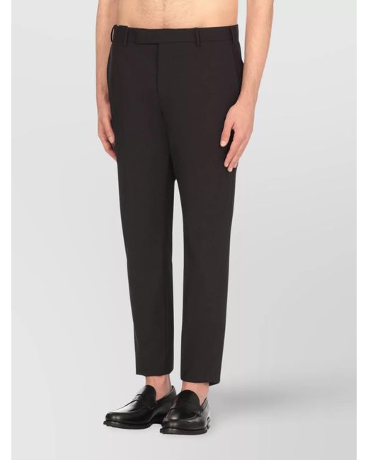 PT Torino Black Wool Straight-Leg Tailored Trousers for men