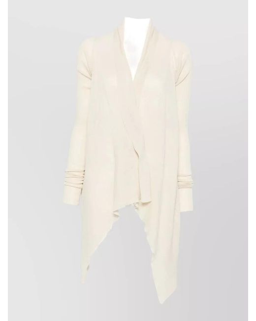 Rick Owens White Virgin Wool Ribbed Open Front Cardigan