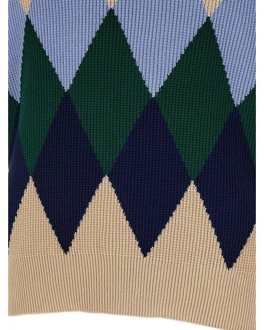 Ballantyne Blue Argyle Motif Sweater Long Sleeves V Neck for men