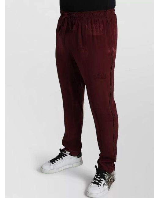 Dolce & Gabbana Red Crown Pattern Silk Ankle Pajama Pants for men