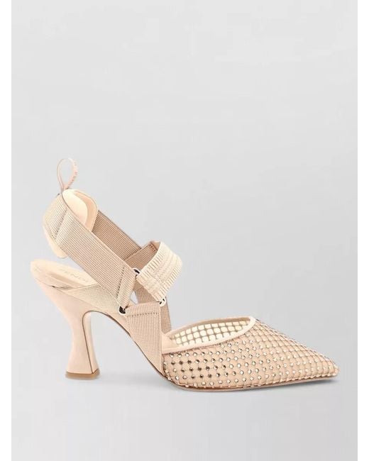 Fendi Natural Silk Crystal Embellished Slingback Sandals