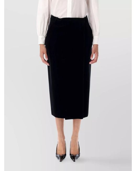 Saint Laurent Black Cotton Velvet Midi Wrap Skirt