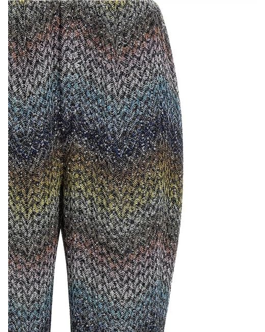 Missoni Gray Viscose Lamé Trousers Flared Leg Knit