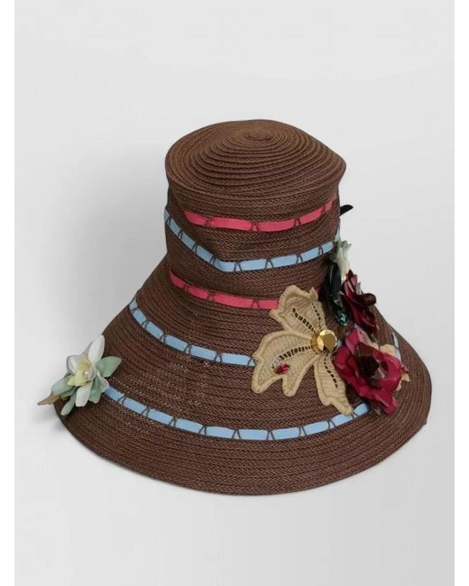Dolce & Gabbana Brown Knitted Floral-Appliqué Sun Hat