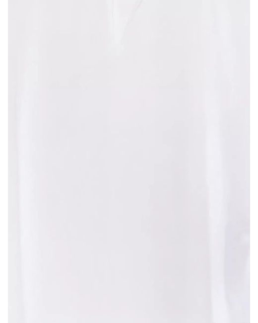 120% Lino White Linen Kaftan Dress Loose Silhouette V Neckline