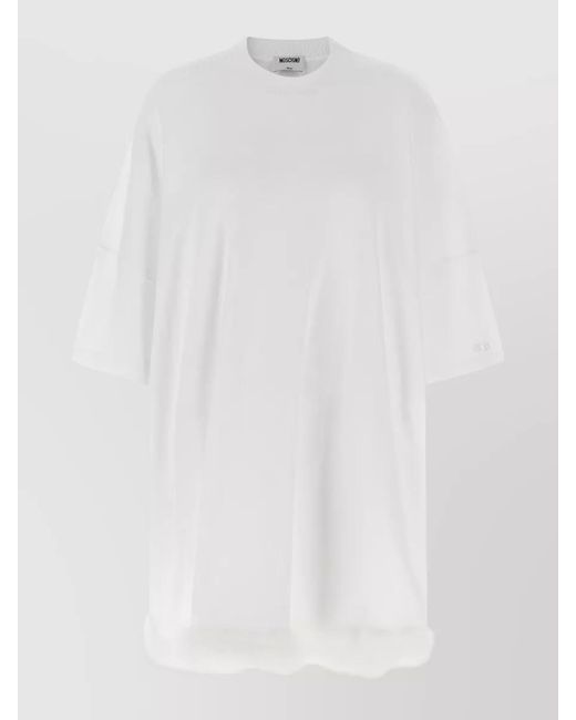 Moschino White Feather Cotton Mini Dress