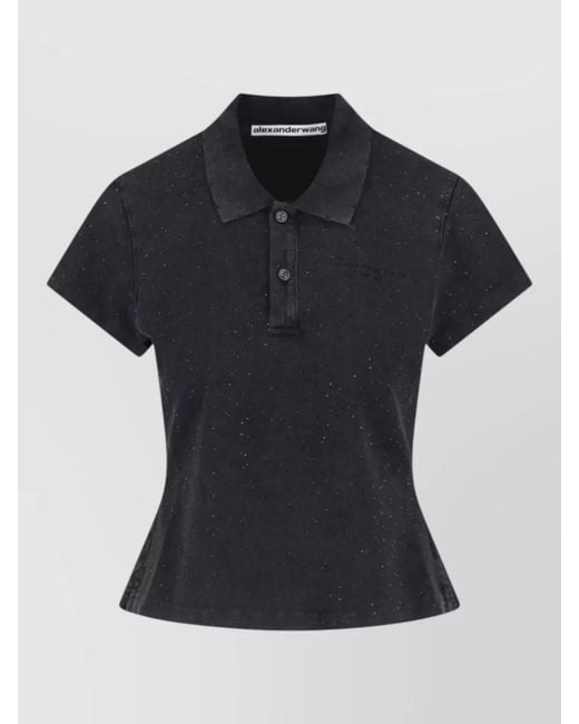 Alexander Wang Black Collared Denim Peplum Shirt Casual Style