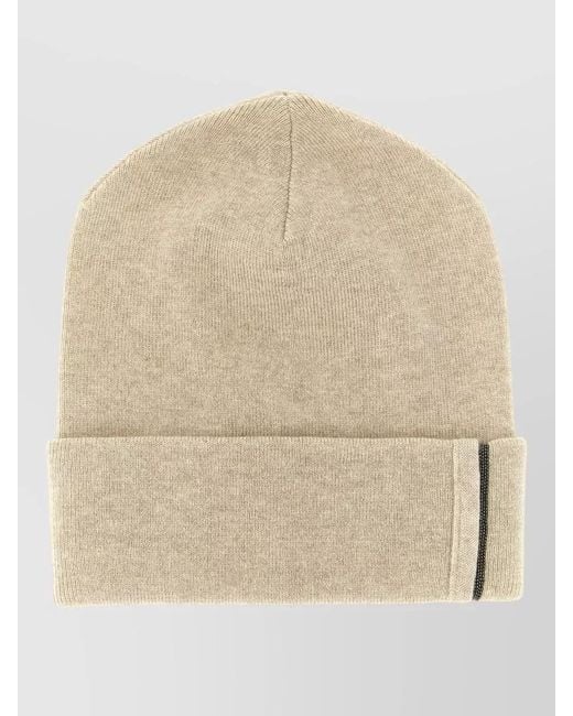Brunello Cucinelli Natural Monile Cashmere Beanie Cap Turn Up Brim