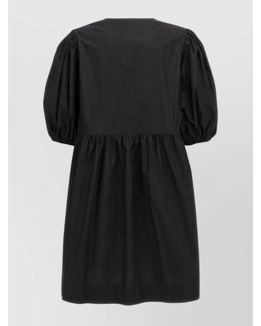 Ganni Black Organic Cotton Poplin Oversized Knot Mini Dress
