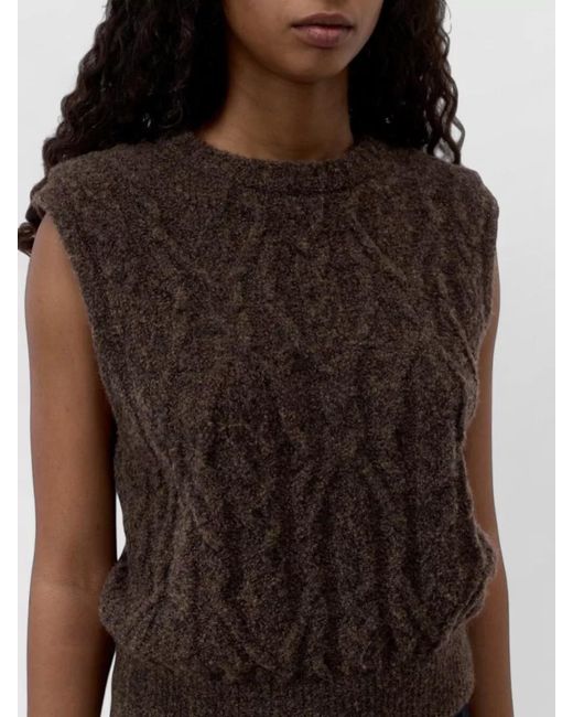 Closed Brown Wool Blend Vest Cable Knit Crew Neck