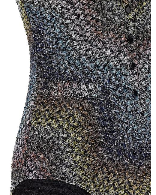 Missoni Black Zigzag Swimsuit One Piece Button Detail