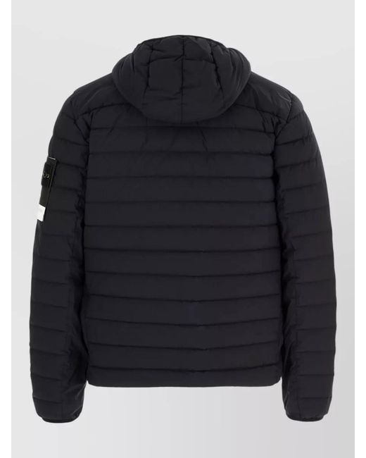Stone Island Black Hooded Stretch Nylon Down Jacket Pockets for men