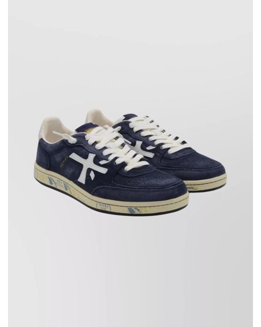 Premiata Blue Casual Sneakers With Contrast Sole And Perforated Detailing for men