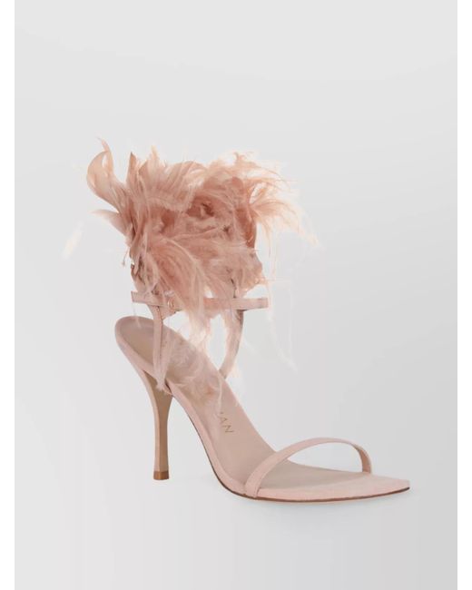 Stuart Weitzman Pink Suede Feather-Trimmed Sandals
