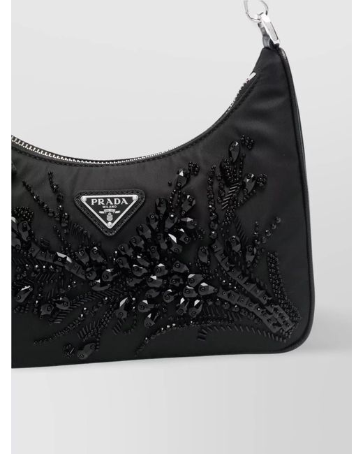 Prada Black Re-Edition Crystal-Embellished Shoulder Bag