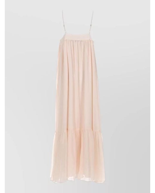 ROTATE BIRGER CHRISTENSEN White Chiffon Midi Dress Ruffled Hem Straps