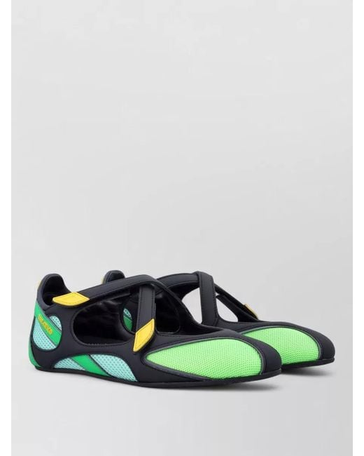 The Attico Green Mesh Leather Cutout Ballet Flats