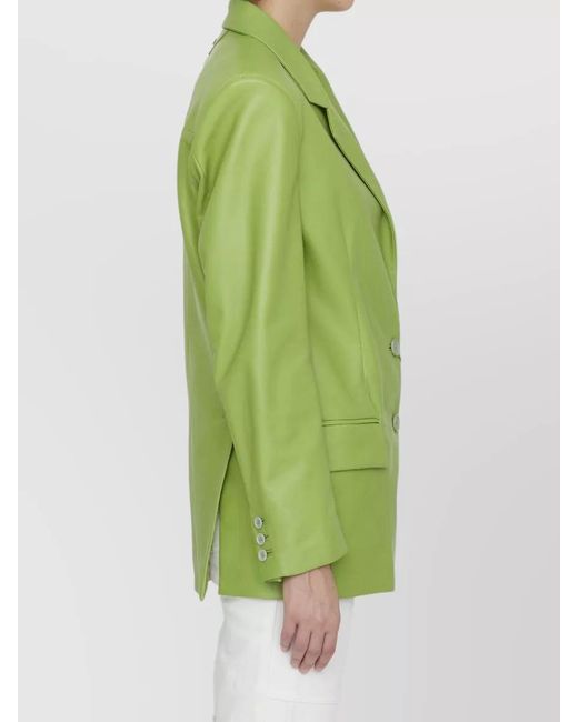 Salvatore Santoro Green Leather Jacket Notch Lapel Oversized Cut