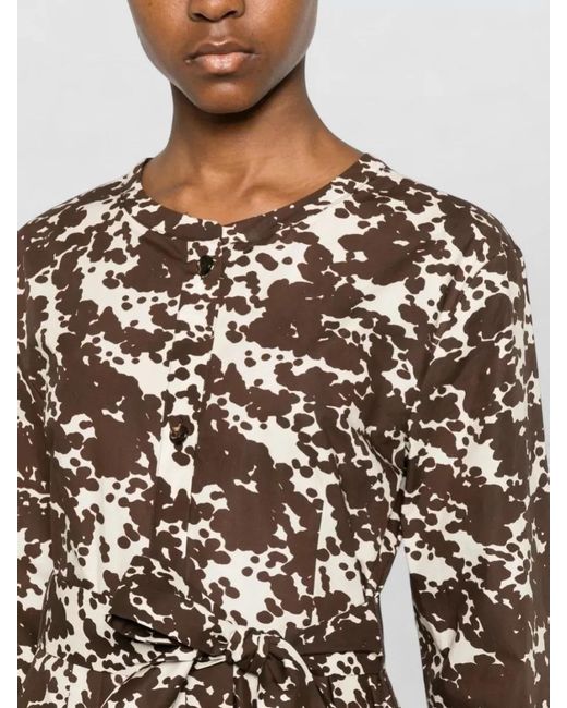 Max Mara Multicolor Belted Dress Three Quarter Sleeves Collar