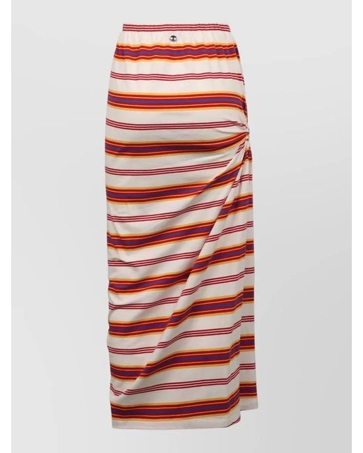 Rabanne Red High Waist Striped Midi Cotton Skirt