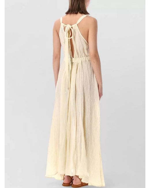 120% Lino Natural Long Linen Dress Deep V Neckline
