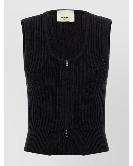 Isabel Marant Black Sleeveless Ribbed Texture Vest Named Devima